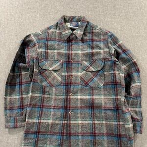 Vintage 70s Pendleton Board Shirt Button-up Flannel Plaid Gray Large